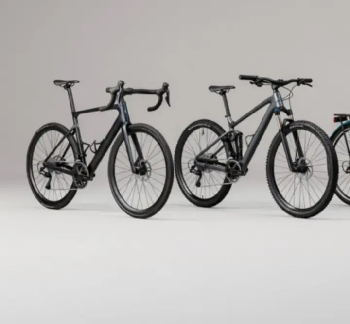 Siatka nowoczesnych rowerów szosowych, górskich, miejskich i elektrycznych