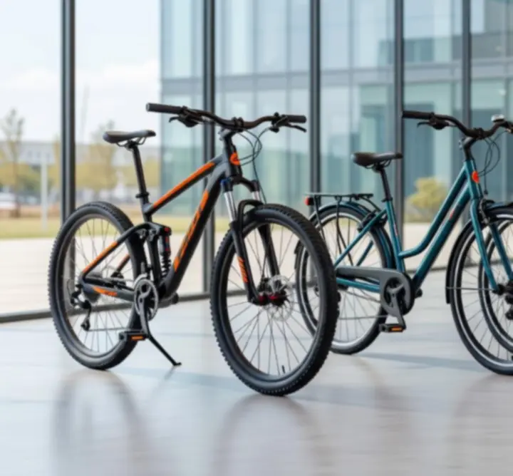 Różne typy rowerów ustawione obok siebie