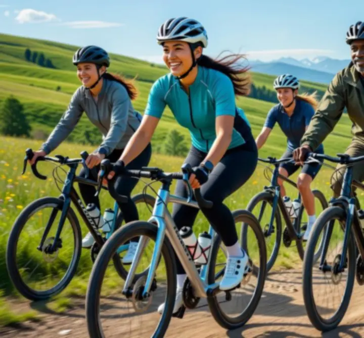 Kolarze jadący dynamicznie przez górski krajobraz