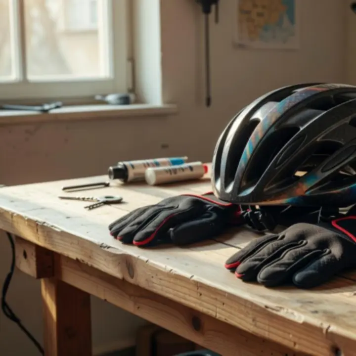 Nowoczesne kaski i akcesoria rowerowe na ciemnym tle